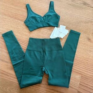 l*space Teal Green Ribbed High-Waist Leggings & Sports Bra Set